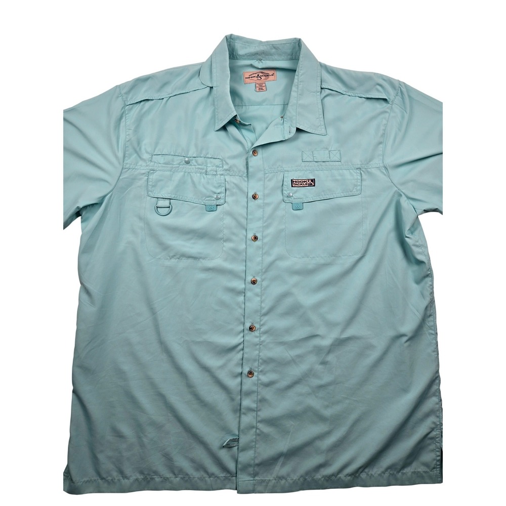 Hook & Tackle Men's Performance Fishing Shirt‎ Teal / Aqua Short Sleeve Size 2XL